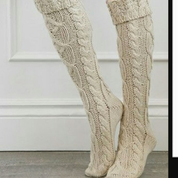 C.C. Boutique Accessories - RE-STOCK !!! NWT White Thigh High Cable Knit Socks